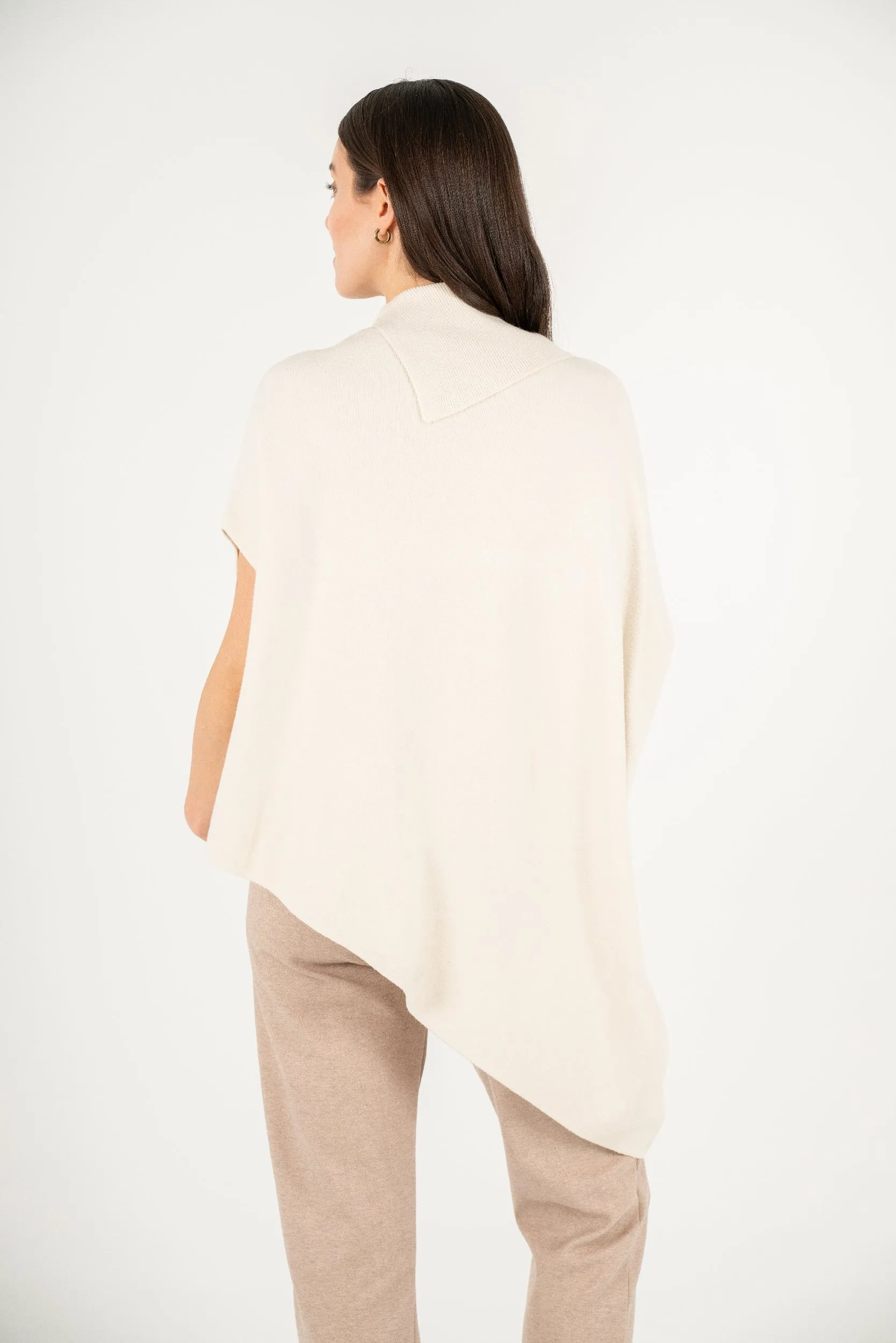 M Made in Italy – Oversized Double-Knit Open Turtle-Neck Poncho