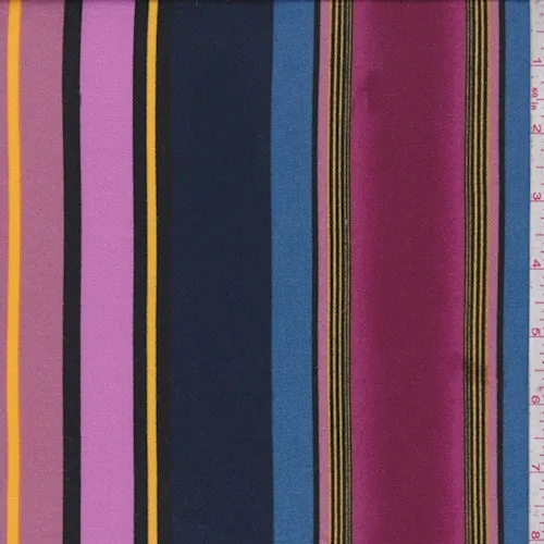 Magenta/Dark Navy Multi Stripe Double Brushed Jersey Knit Fabric