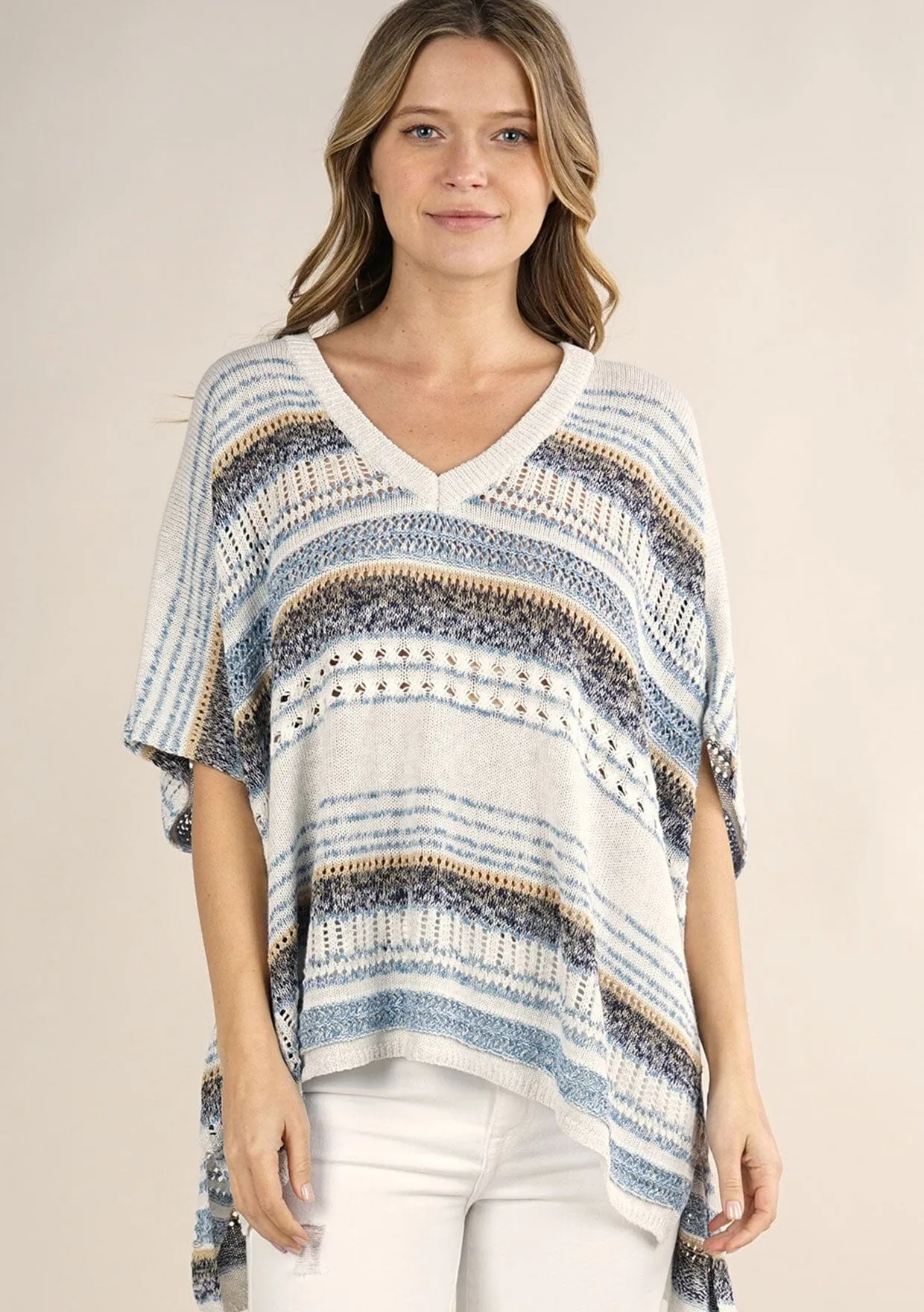 Mixed Yarn Striped Poncho