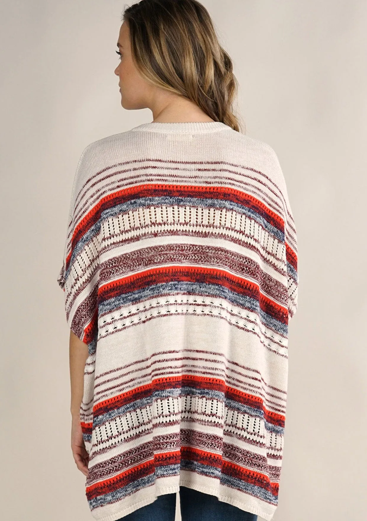 Mixed Yarn Striped Poncho