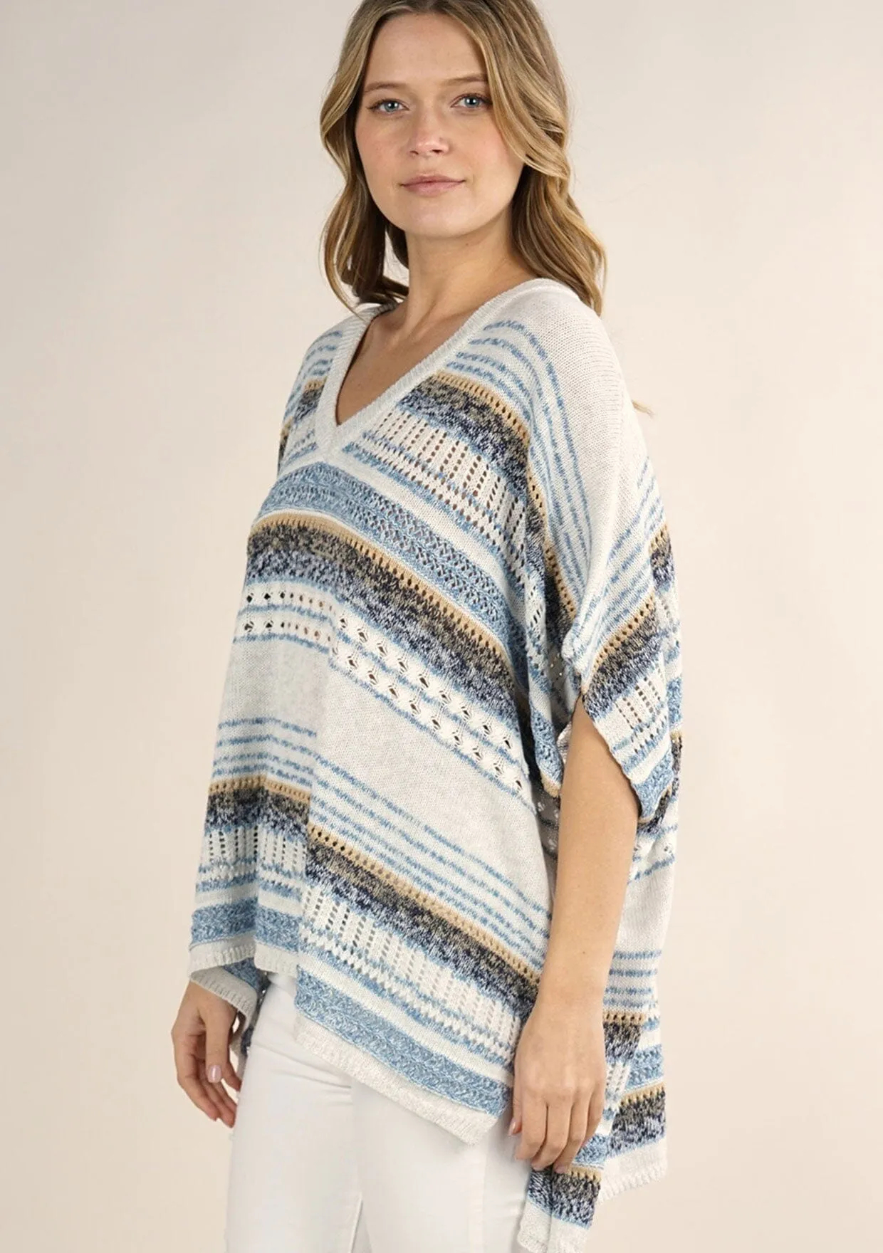 Mixed Yarn Striped Poncho