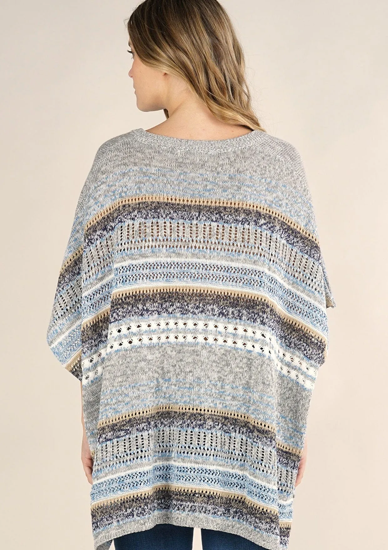 Mixed Yarn Striped Poncho