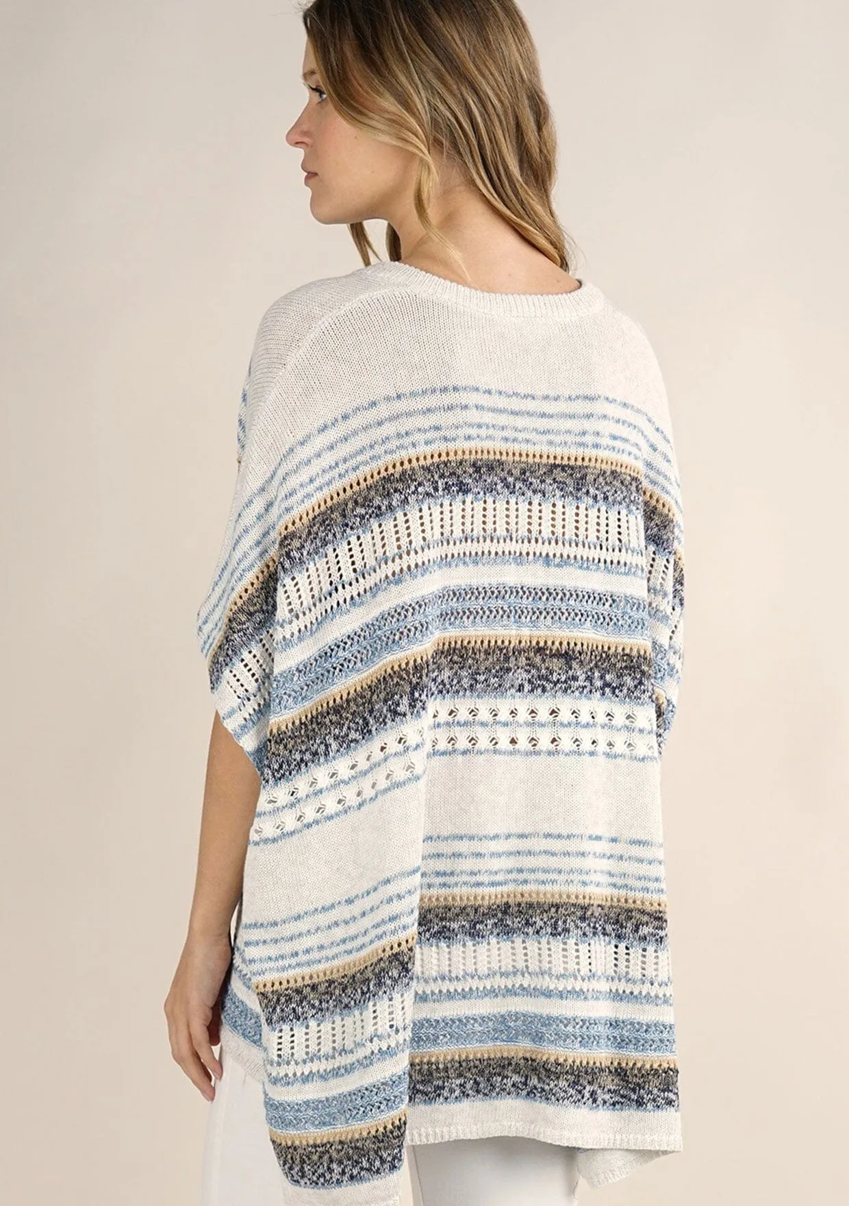 Mixed Yarn Striped Poncho