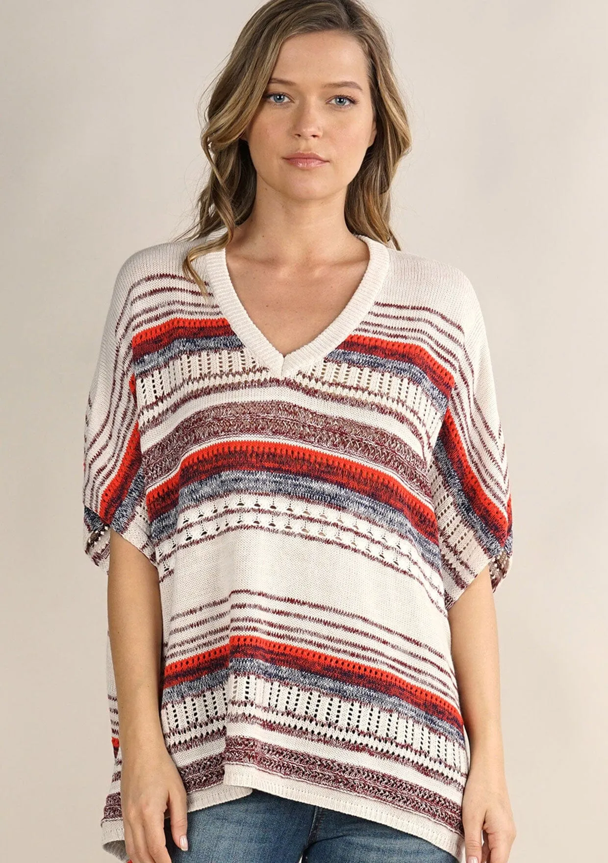 Mixed Yarn Striped Poncho