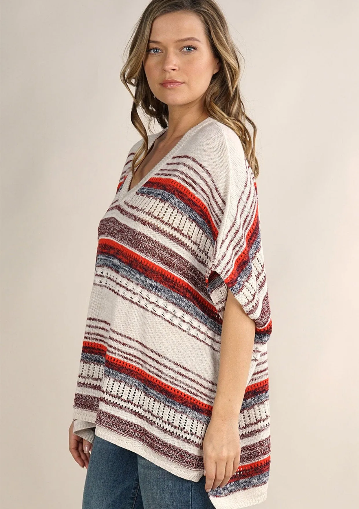 Mixed Yarn Striped Poncho