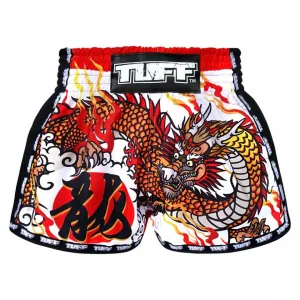 MRS204 TUFF Muay Thai Shorts Retro Style White Chinese Dragon