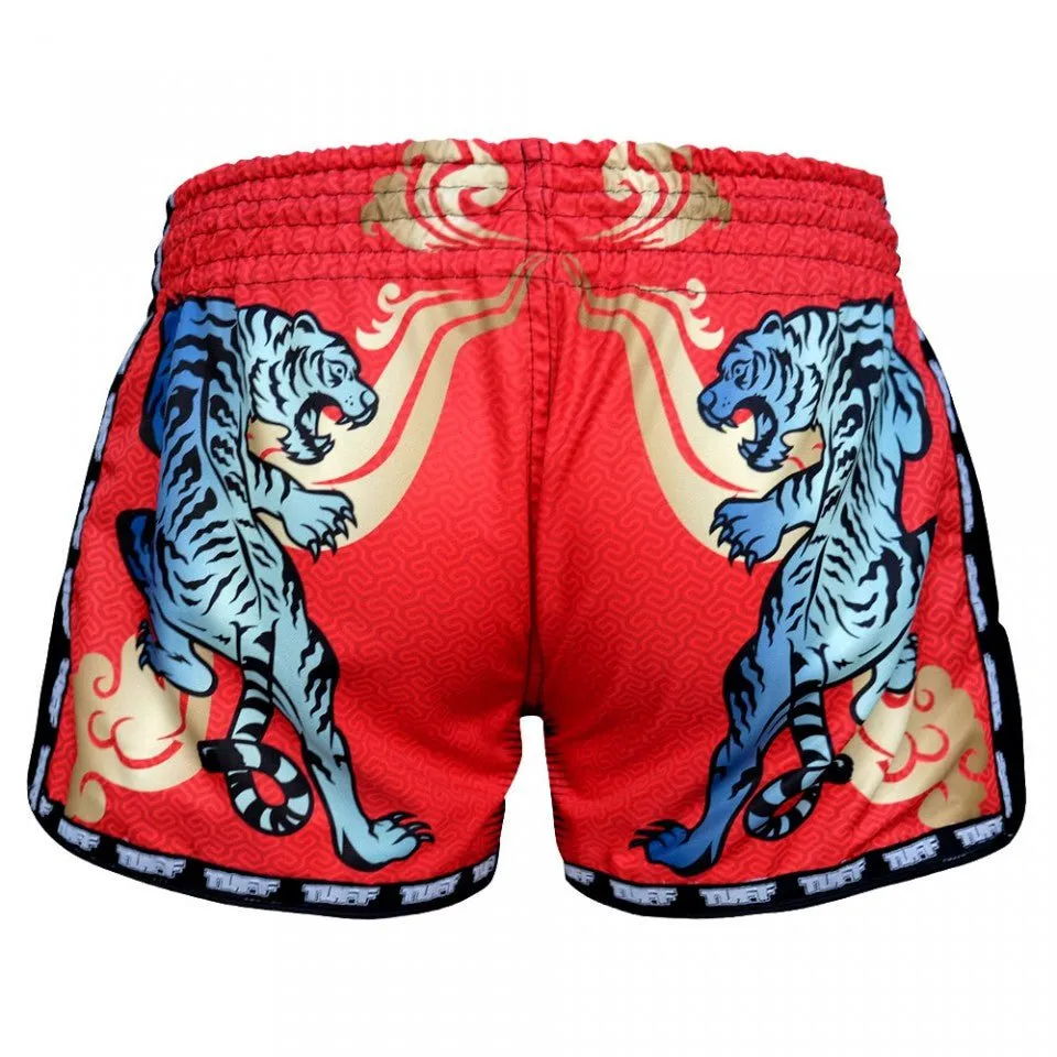 MRS303 TUFF Muay Thai Shorts Retro Style Red Cruel Tiger