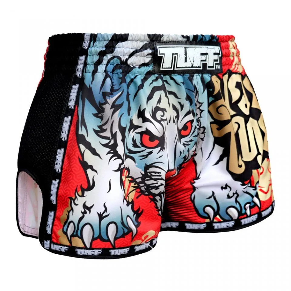 MRS303 TUFF Muay Thai Shorts Retro Style Red Cruel Tiger