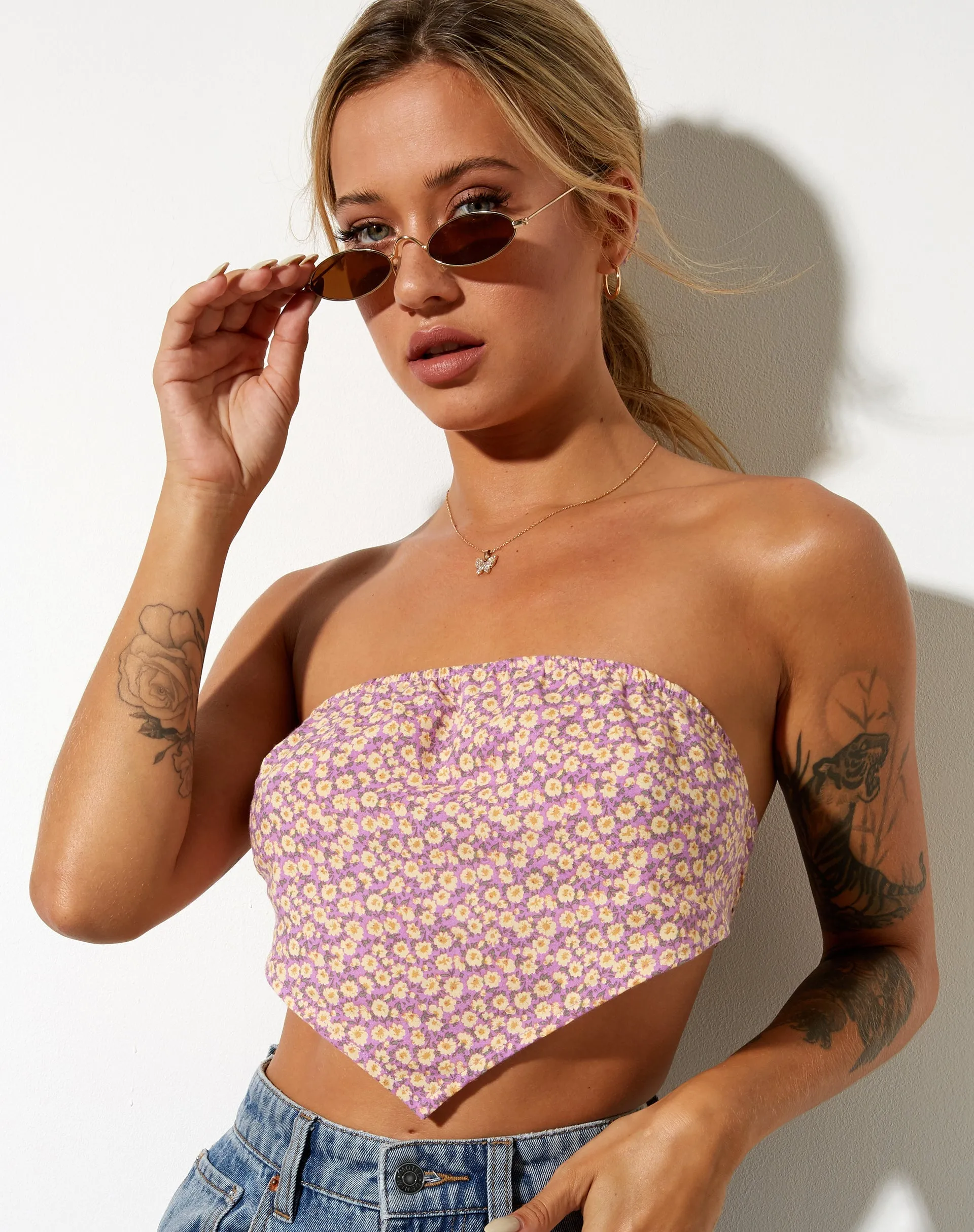 Nolda Crop Top in Flower Fun Lilac Lemon