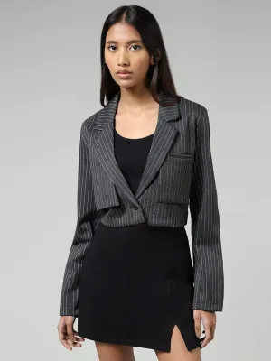 Nuon Grey Pinstriped Crop Jacket