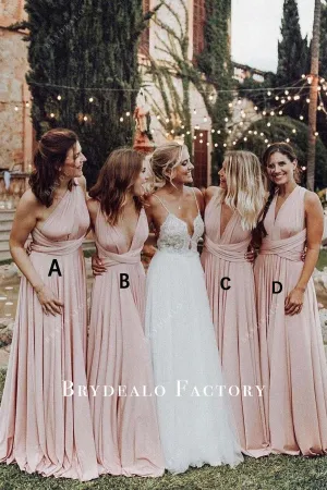 Pearl Pink Sleeveless Convertible Mismatched Bridesmaid Dresses