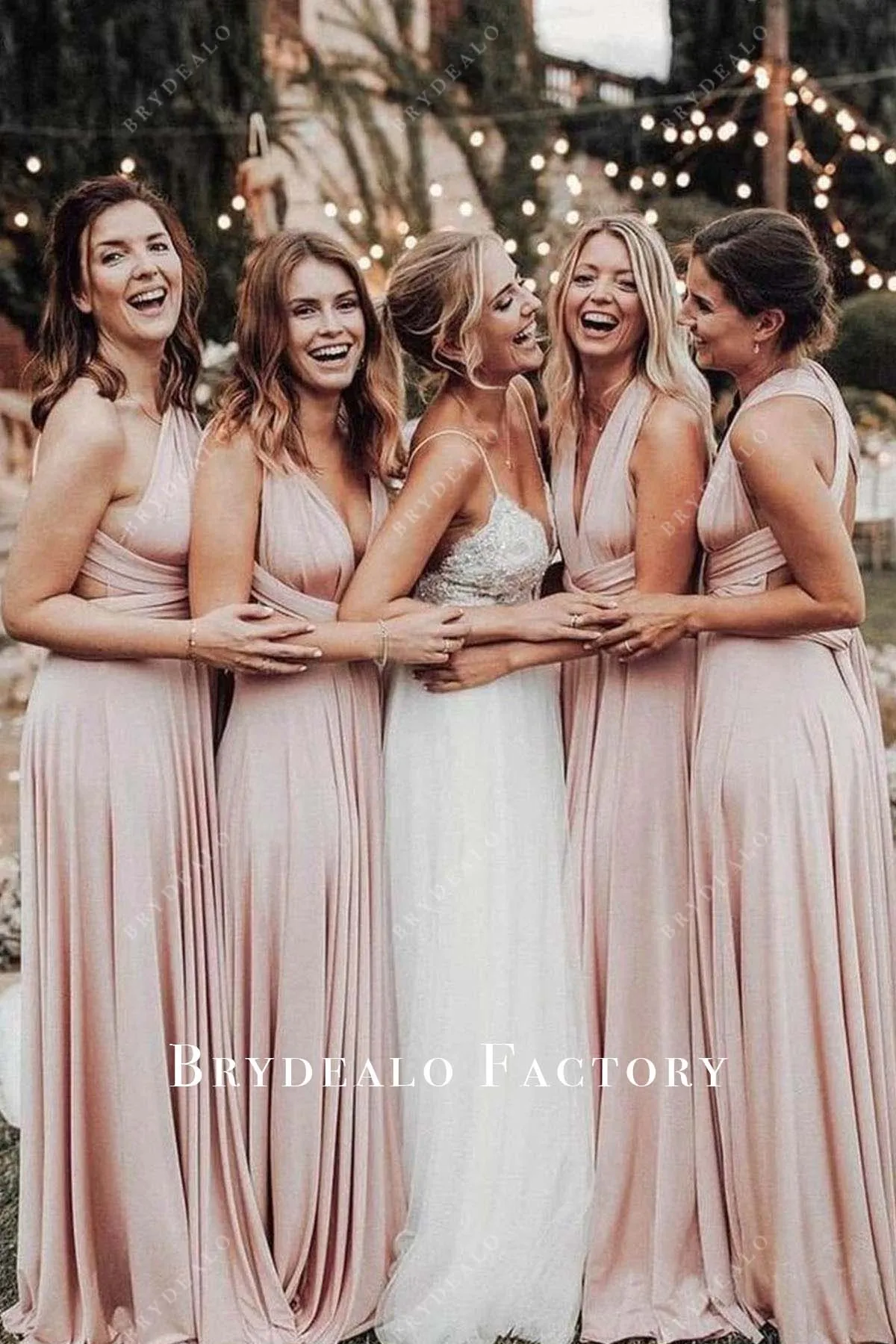 Pearl Pink Sleeveless Convertible Mismatched Bridesmaid Dresses