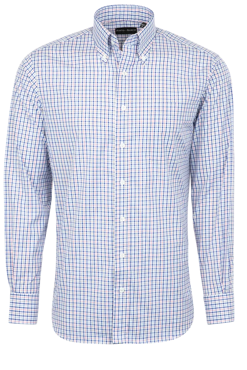 Pinto Ranch YY Collection Button-Front Sport Shirt - Blue Check