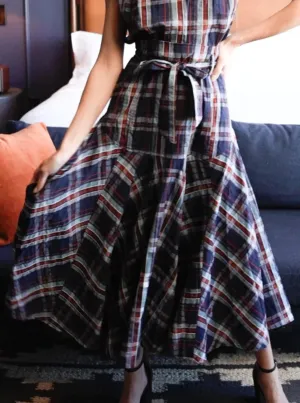 Prairie Midi Skirt in Navy Plaid