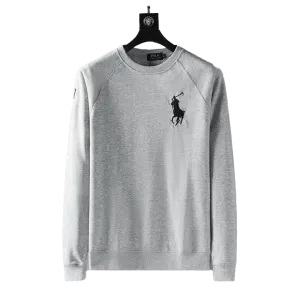 PRL Big Pony Designed Men's Round Neck Cotton Sweatshirt- Ash