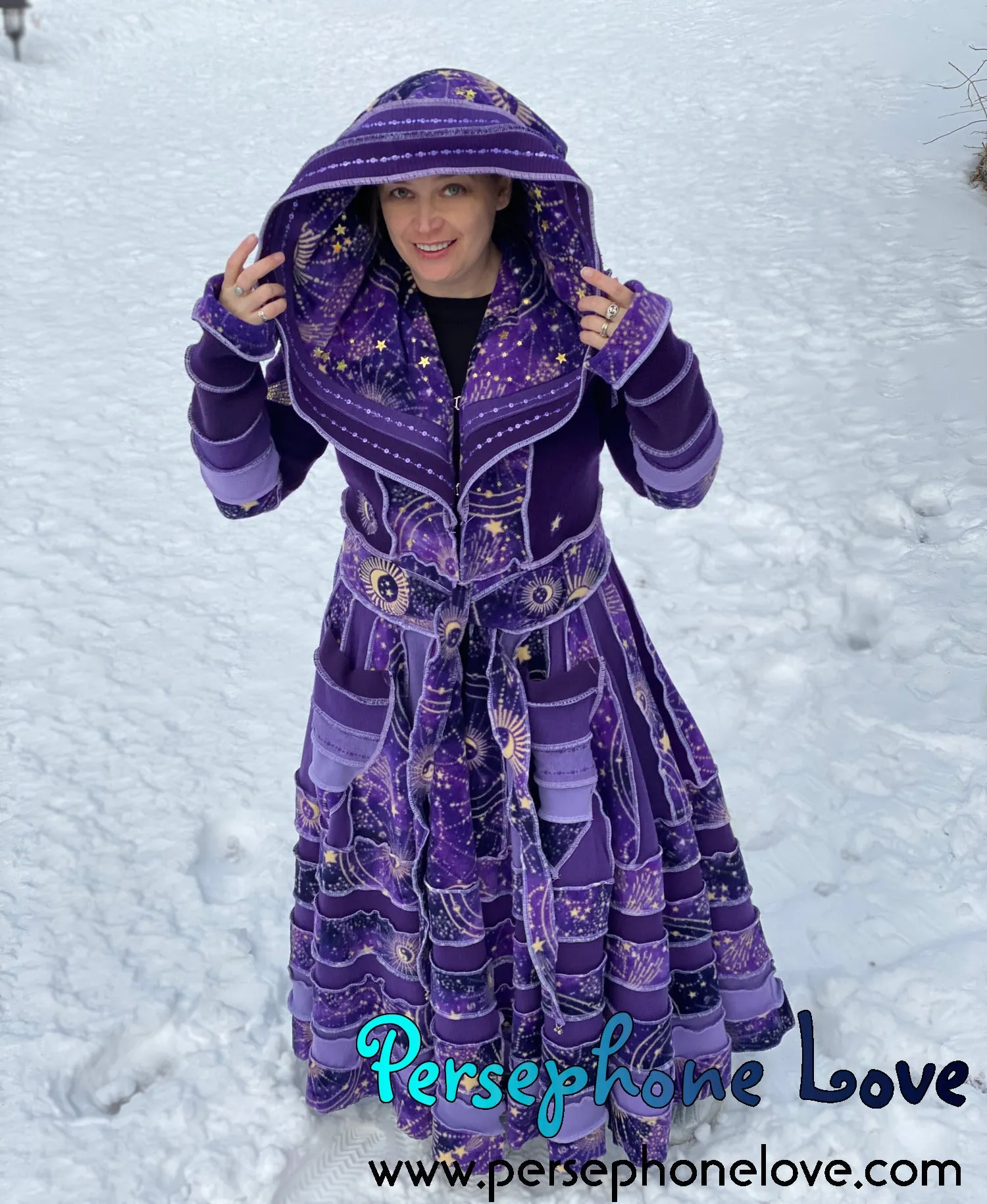 "Extollere" Purple Zodiac felted wool/cashmere Katwise-inspired patchwork wizard sweatercoat-2512