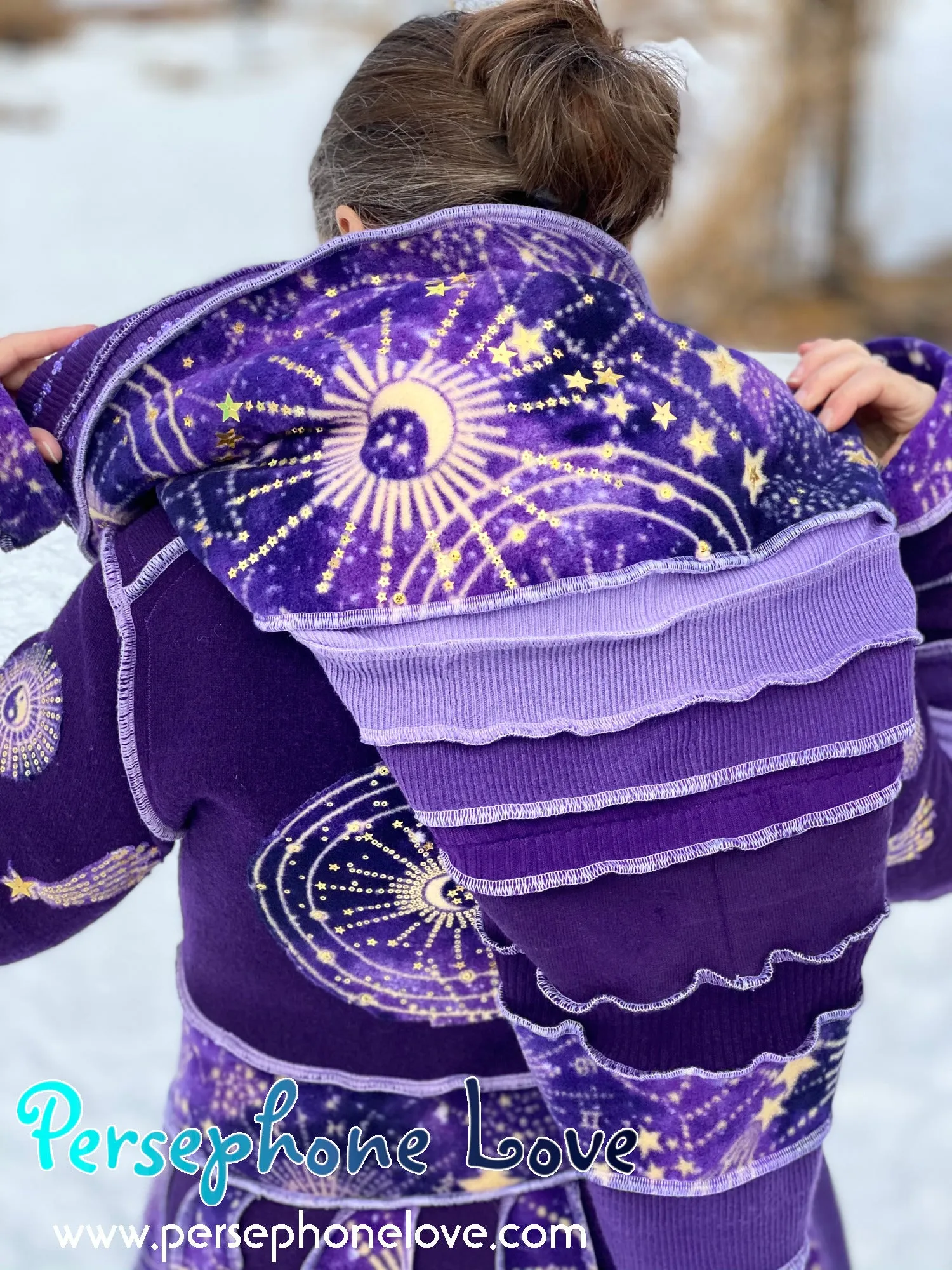 "Extollere" Purple Zodiac felted wool/cashmere Katwise-inspired patchwork wizard sweatercoat-2512