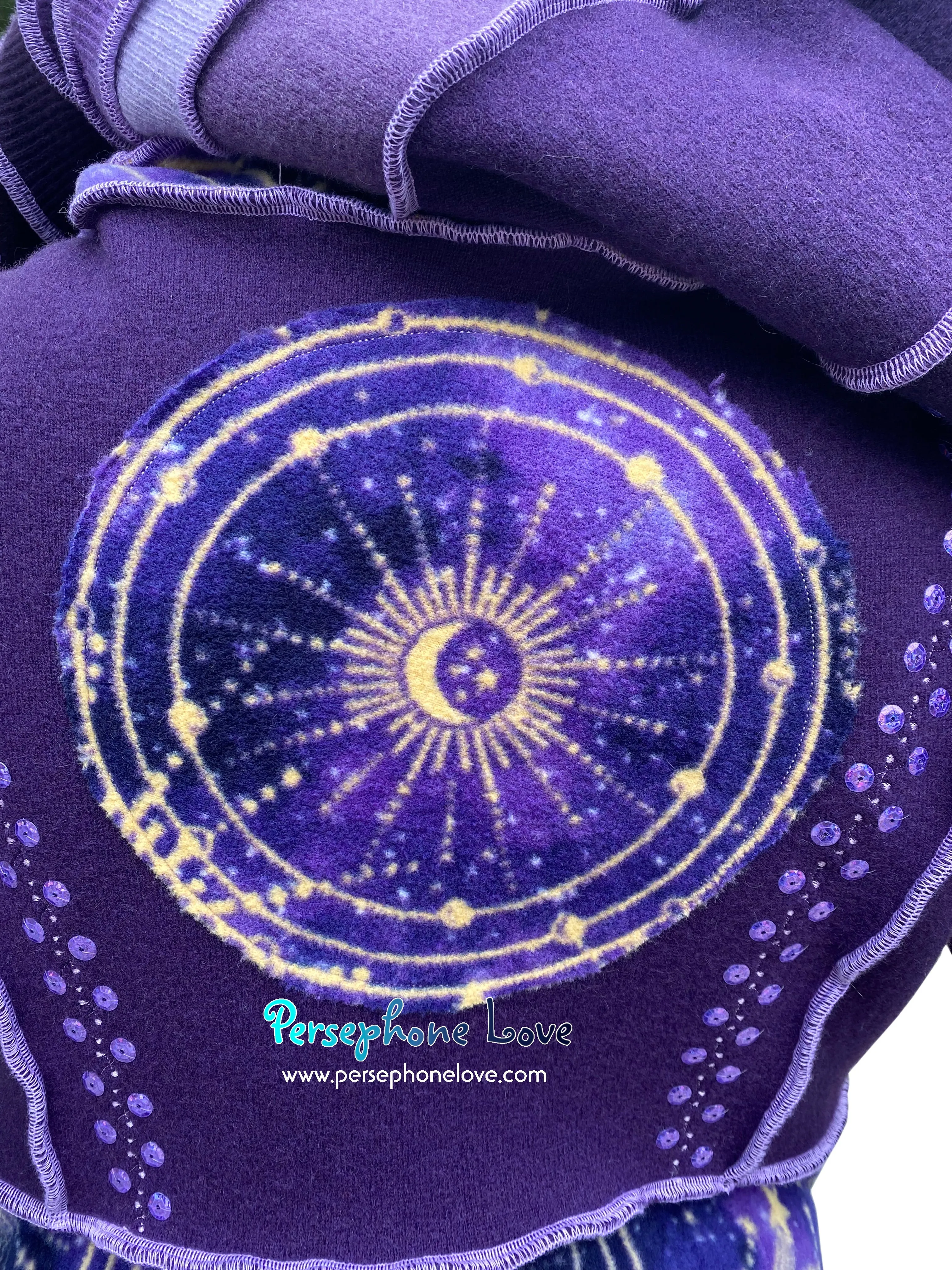 "Staring at the Sun" Purple pixie felted 100% cashmere/fleece Katwise-inspired sequin sweatercoat-2575