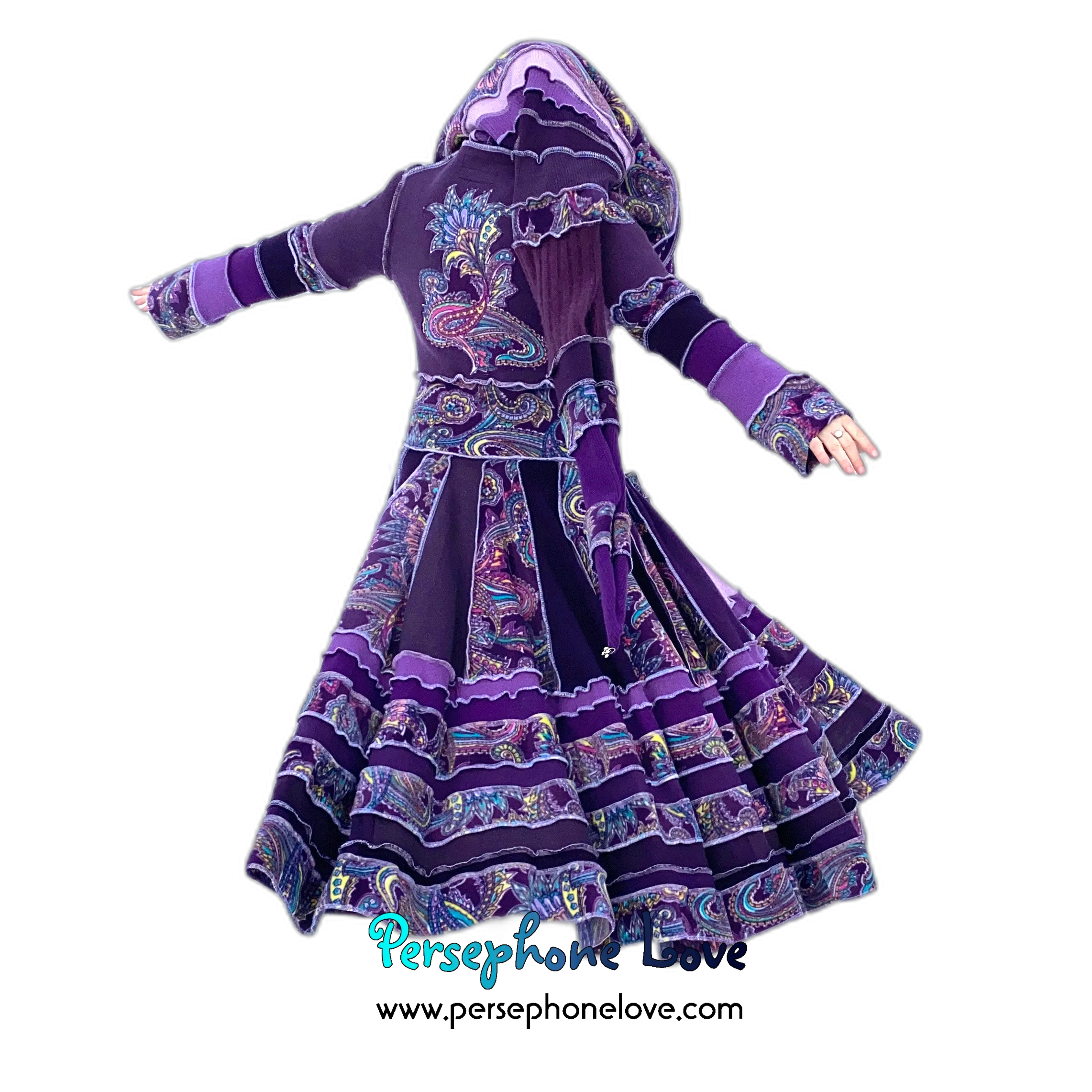 "Up All Night" Purple Paisley needle-felted wool/cashmere Katwise-inspired patchwork elf sweatercoat-2513