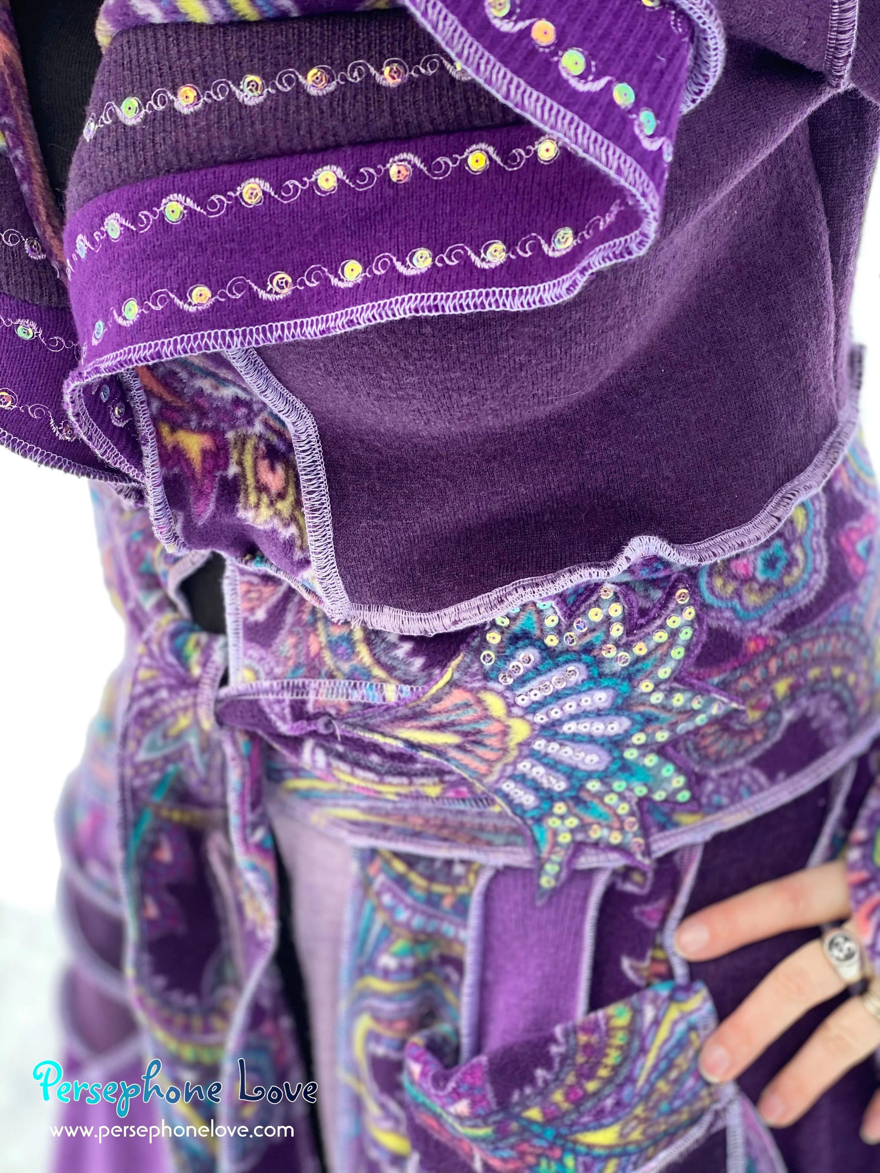 "Up All Night" Purple Paisley needle-felted wool/cashmere Katwise-inspired patchwork elf sweatercoat-2513