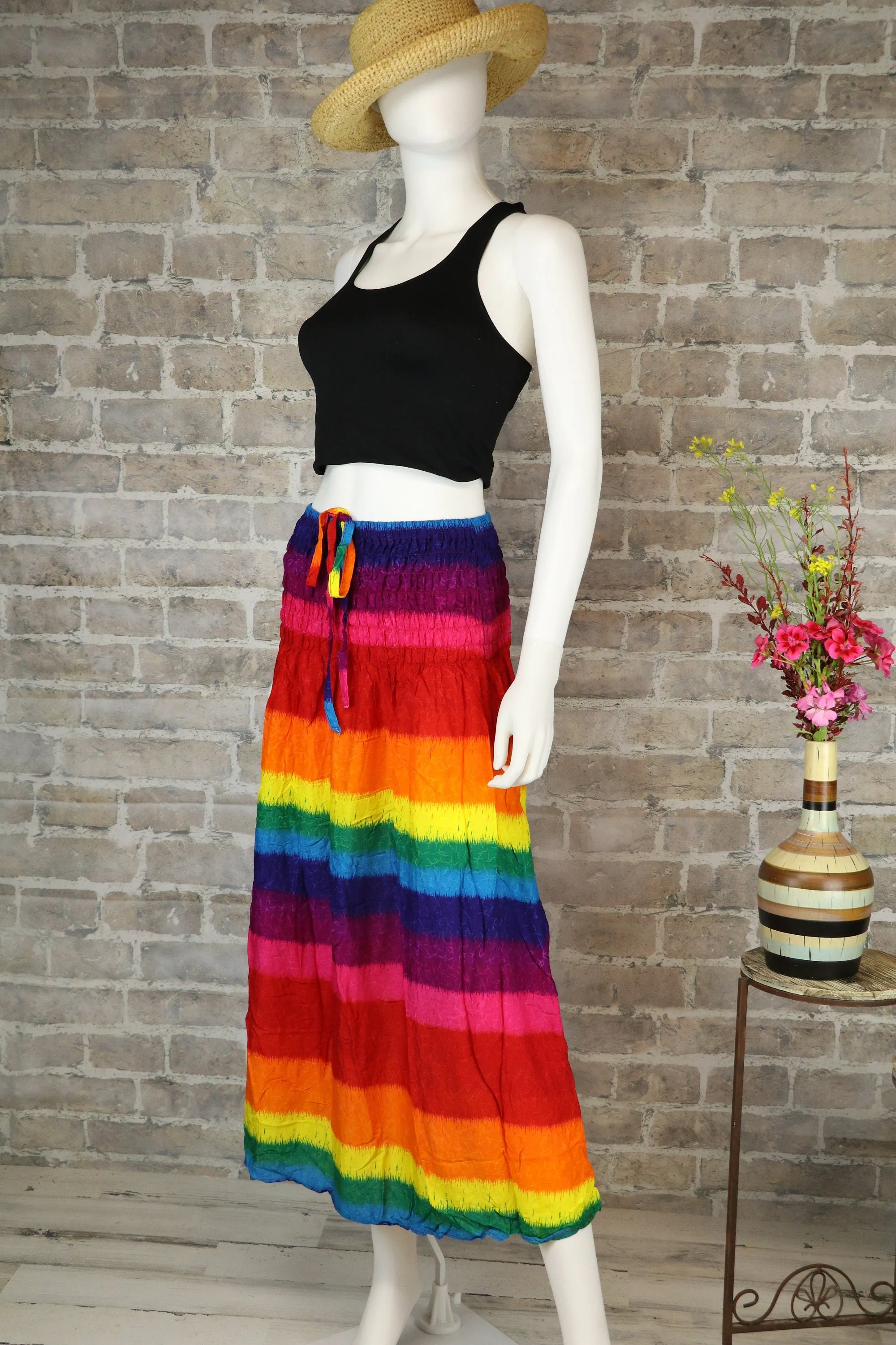 Rainbow Dress Maxi Skirts Boho Hippie Bohemian handmade Wrap Skirt Beach Long Skirt