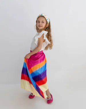 Rainbow Pleated Midi Skirt