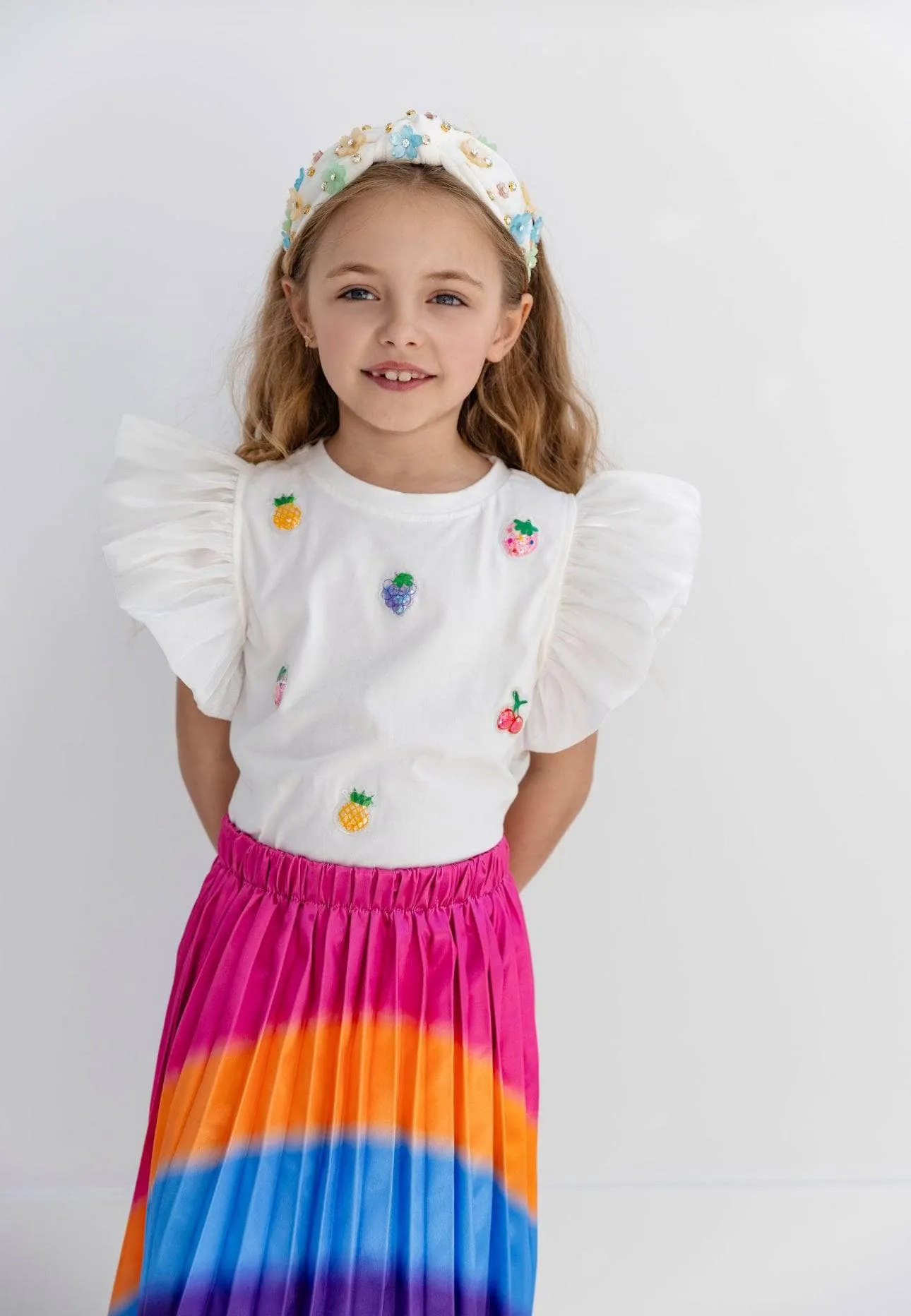 Rainbow Pleated Midi Skirt