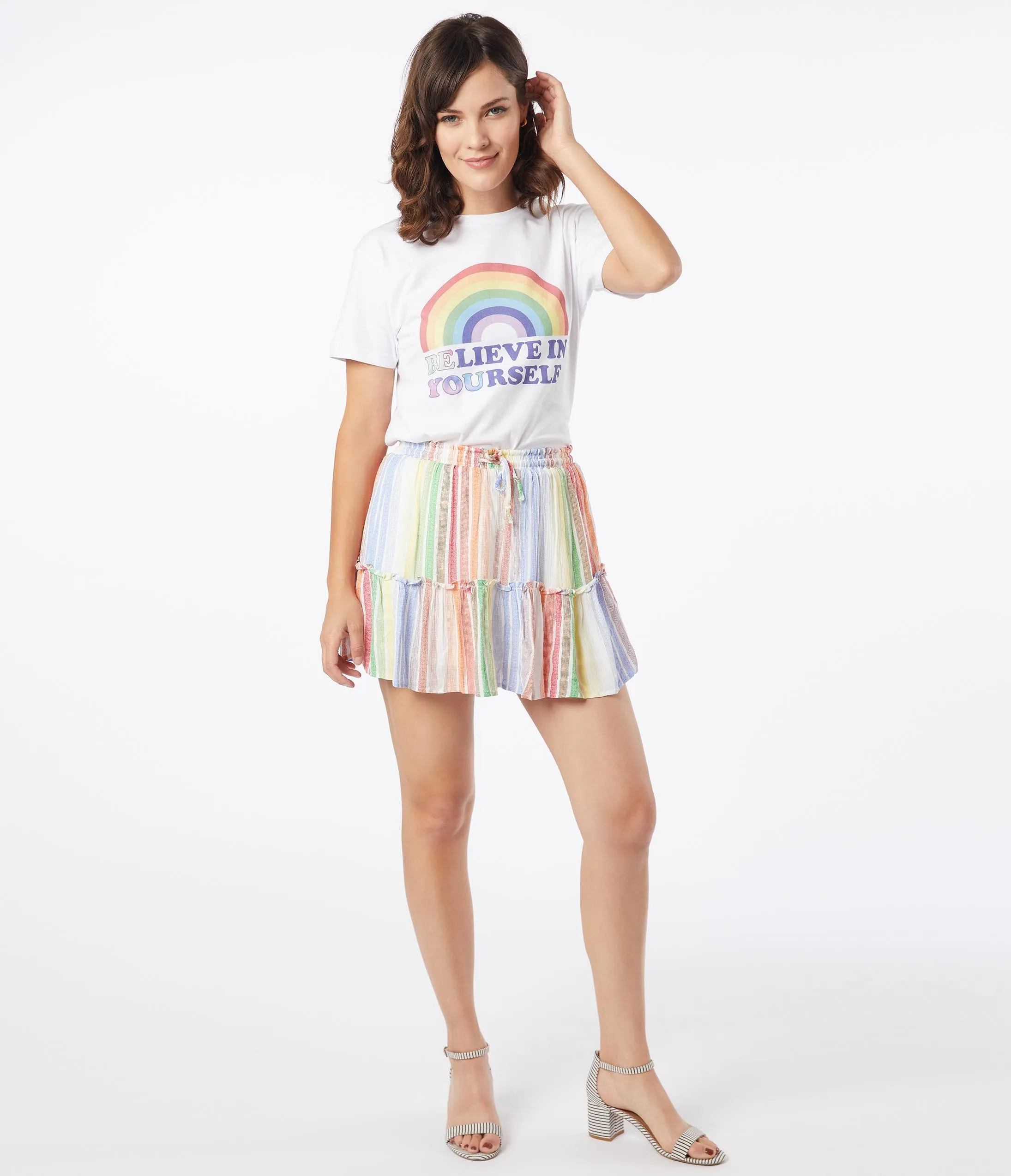 Rainbow Striped Mini Flare Skirt