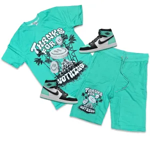 Retro Label THANKS FOR NOTHING Shorts and Shirt Set (Retro Air Jordan 1 Retro High OG GREEN GLOW)