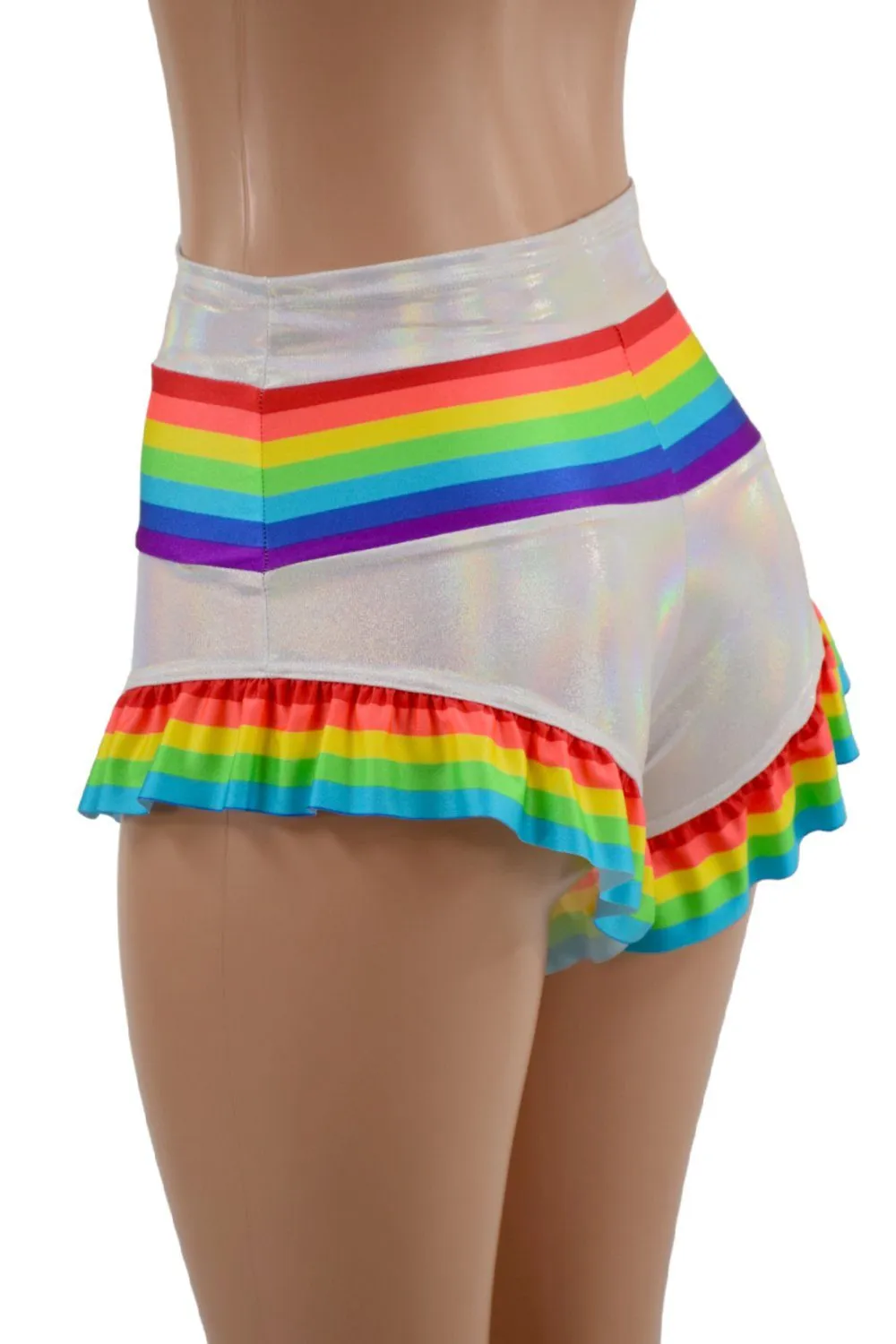 Retro Rainbow Siren Shorts with Rainbow Leg Ruffle