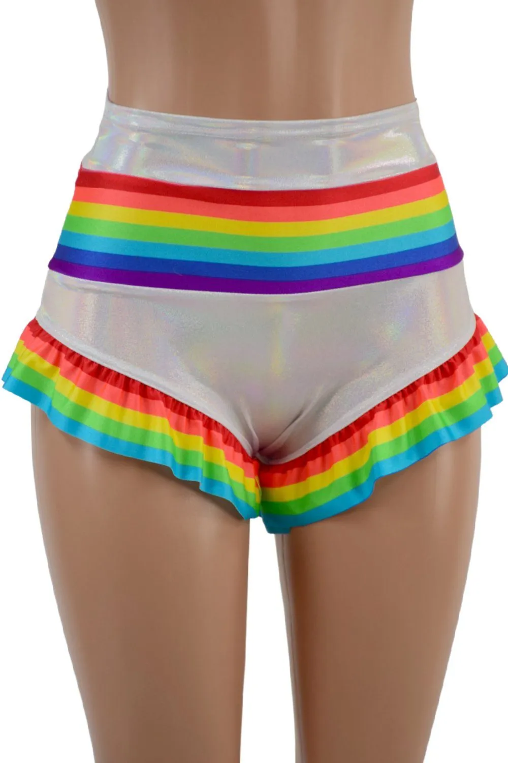 Retro Rainbow Siren Shorts with Rainbow Leg Ruffle