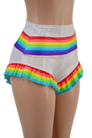 Retro Rainbow Siren Shorts with Rainbow Leg Ruffle