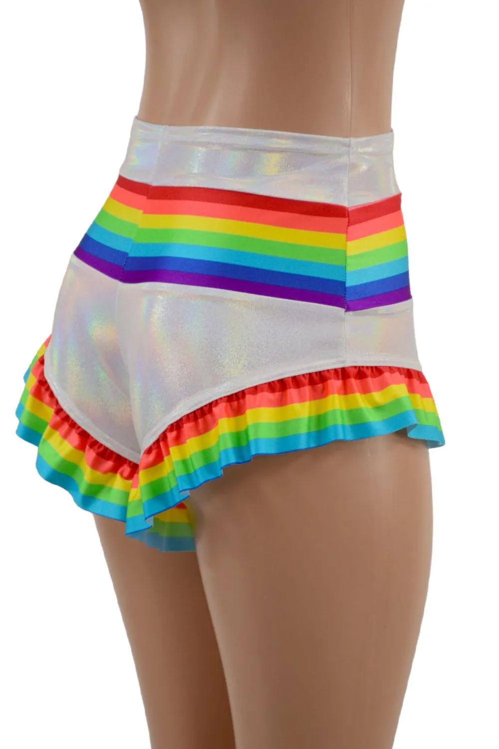 Retro Rainbow Siren Shorts with Rainbow Leg Ruffle