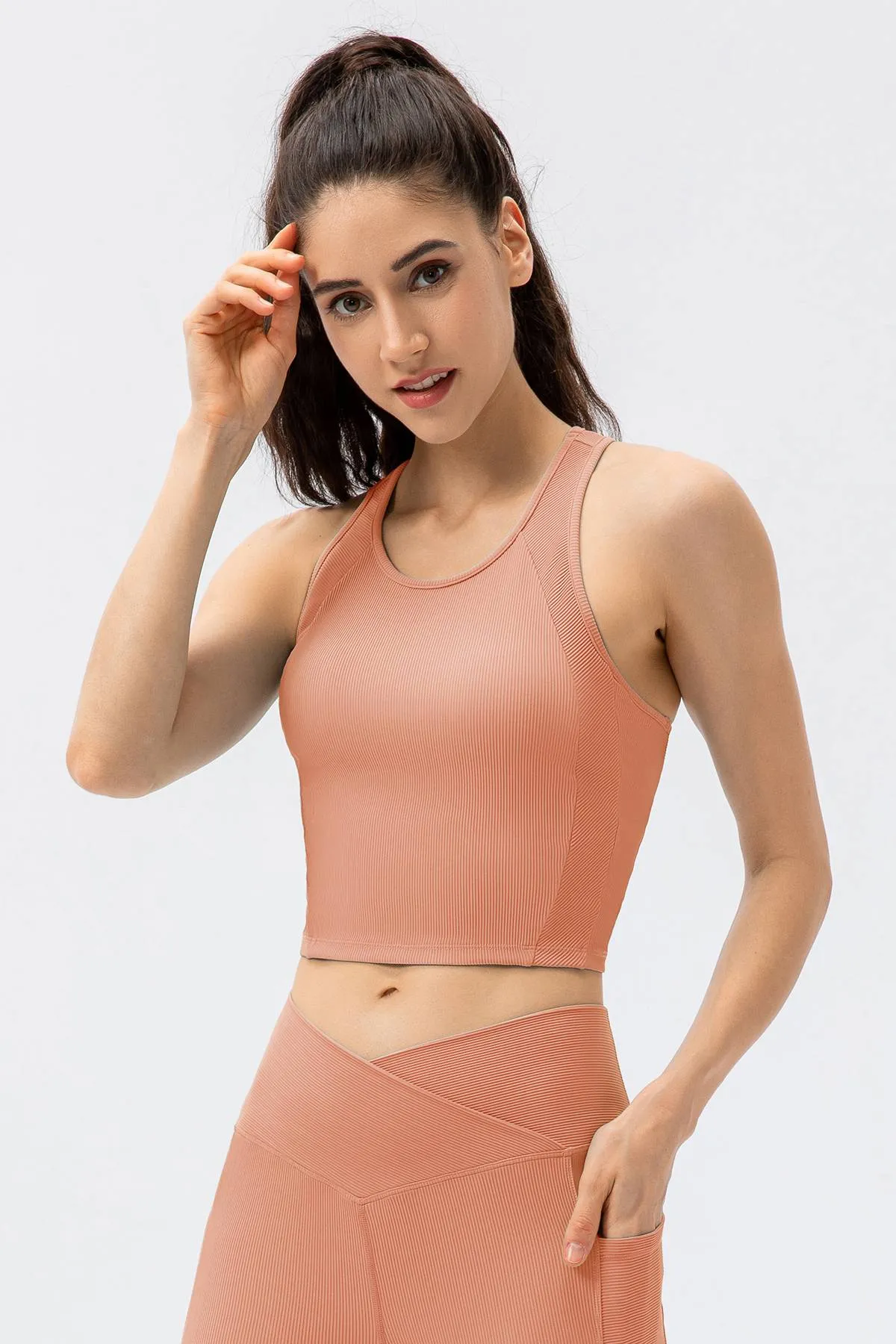 Ribbed Cropped Tank Top Built-in Bra