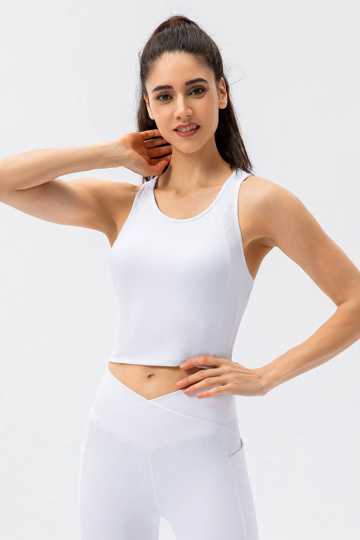 Ribbed Cropped Tank Top Built-in Bra