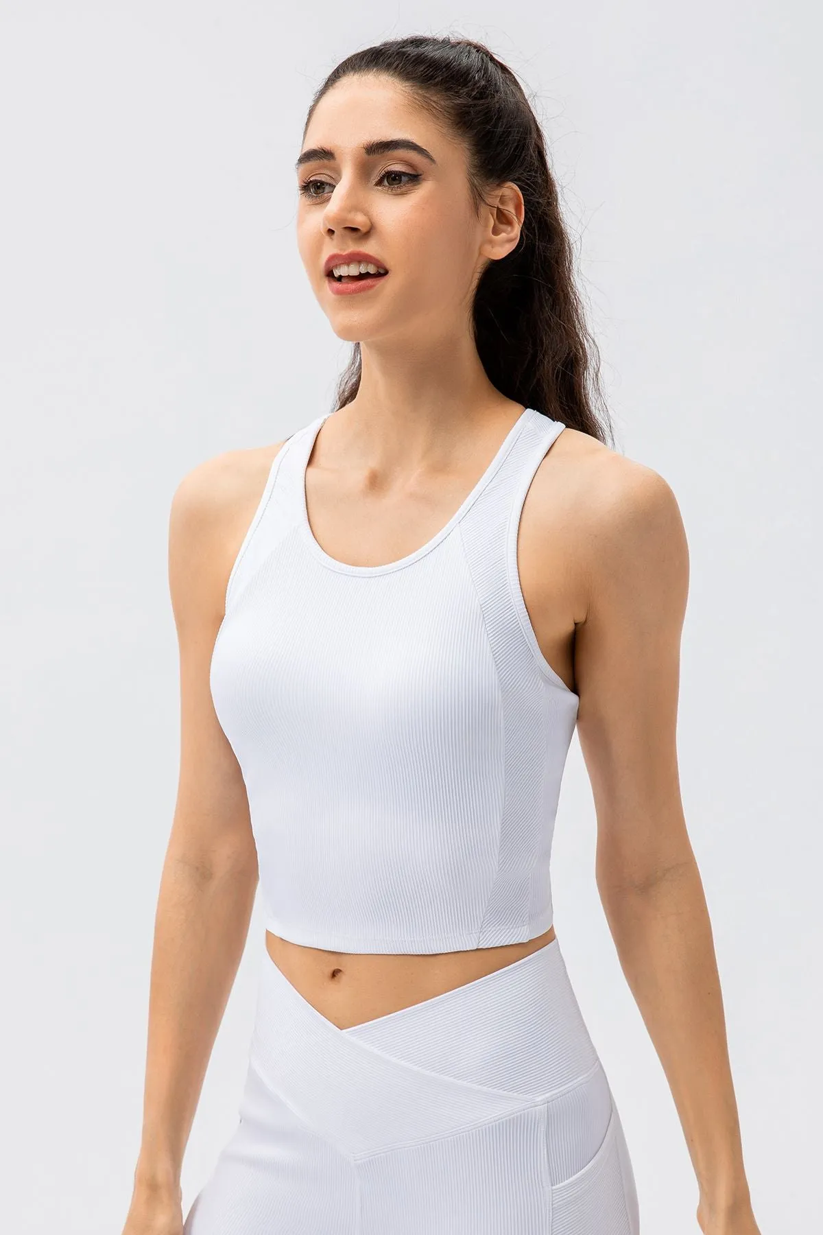 Ribbed Cropped Tank Top Built-in Bra