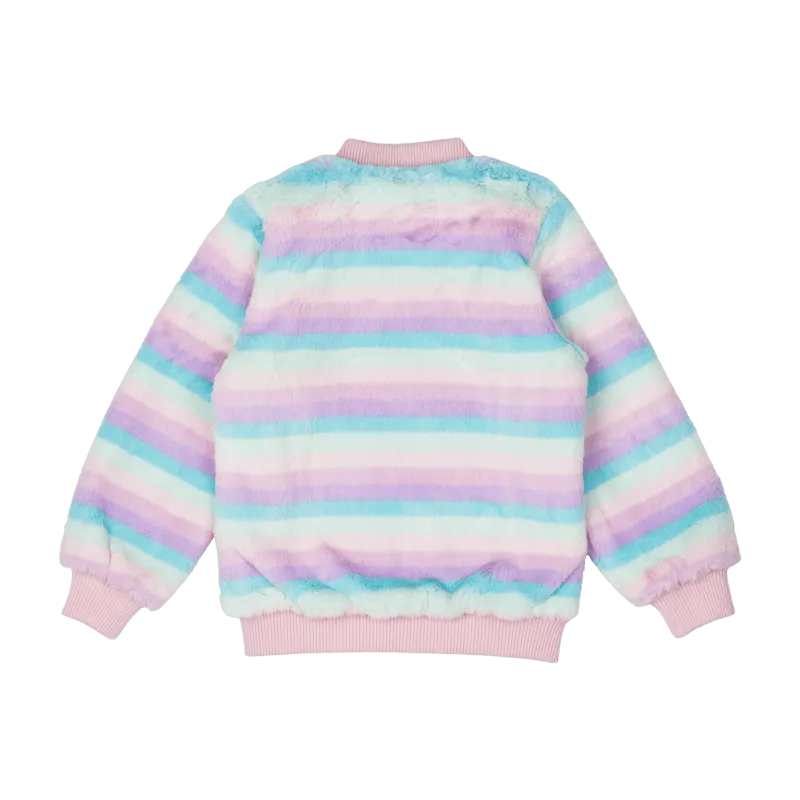 ROCK YOUR BABY PASTEL STRIPE FAUX FUR JACKET