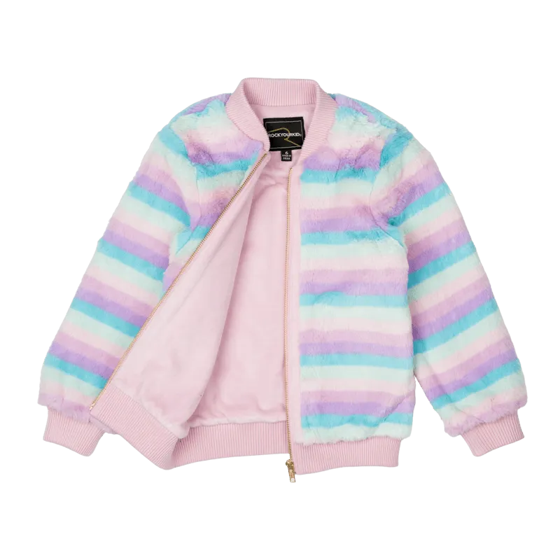 ROCK YOUR BABY PASTEL STRIPE FAUX FUR JACKET