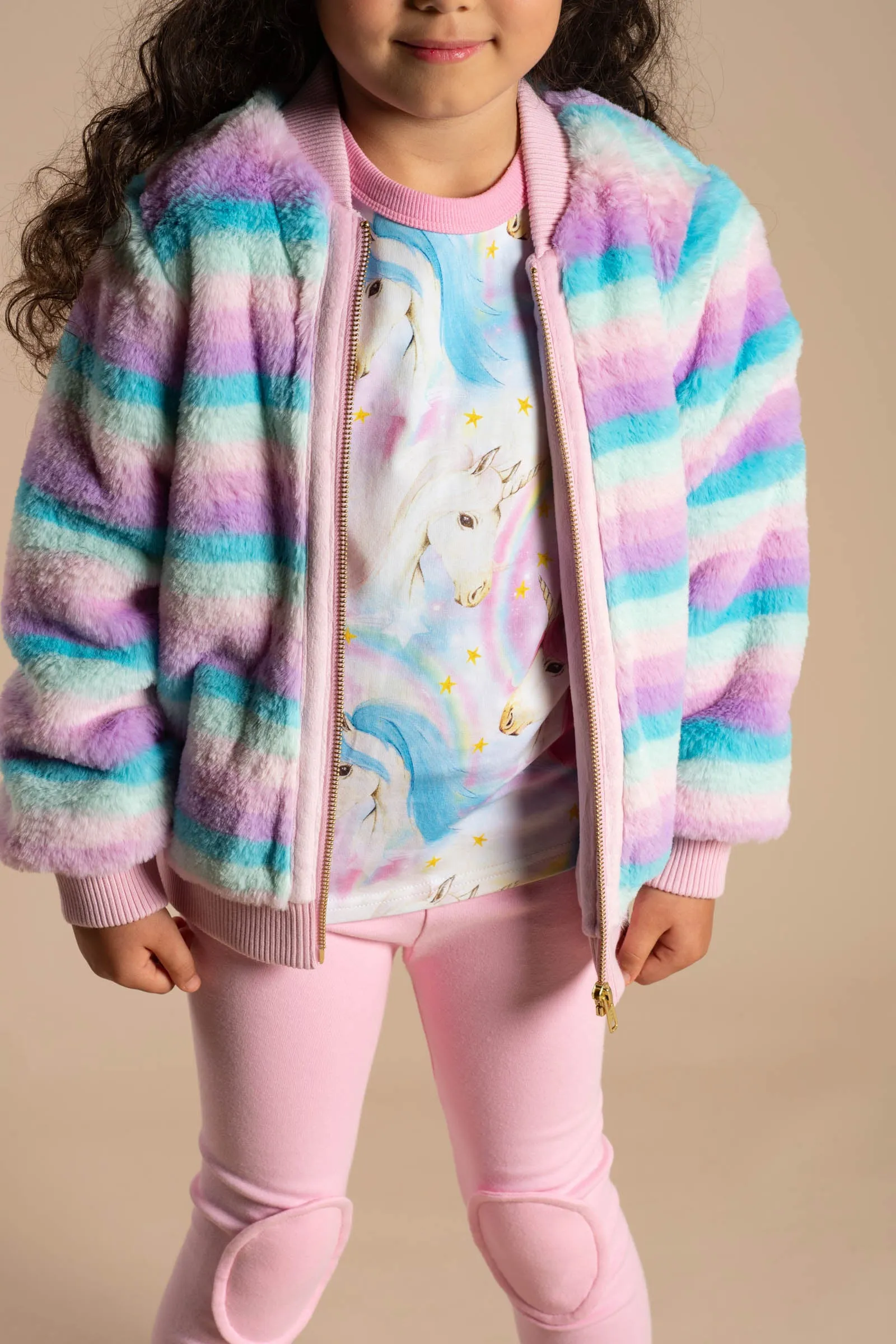 ROCK YOUR BABY PASTEL STRIPE FAUX FUR JACKET