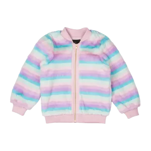 ROCK YOUR BABY PASTEL STRIPE FAUX FUR JACKET