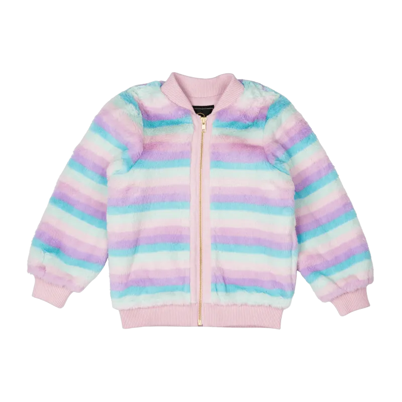 ROCK YOUR BABY PASTEL STRIPE FAUX FUR JACKET