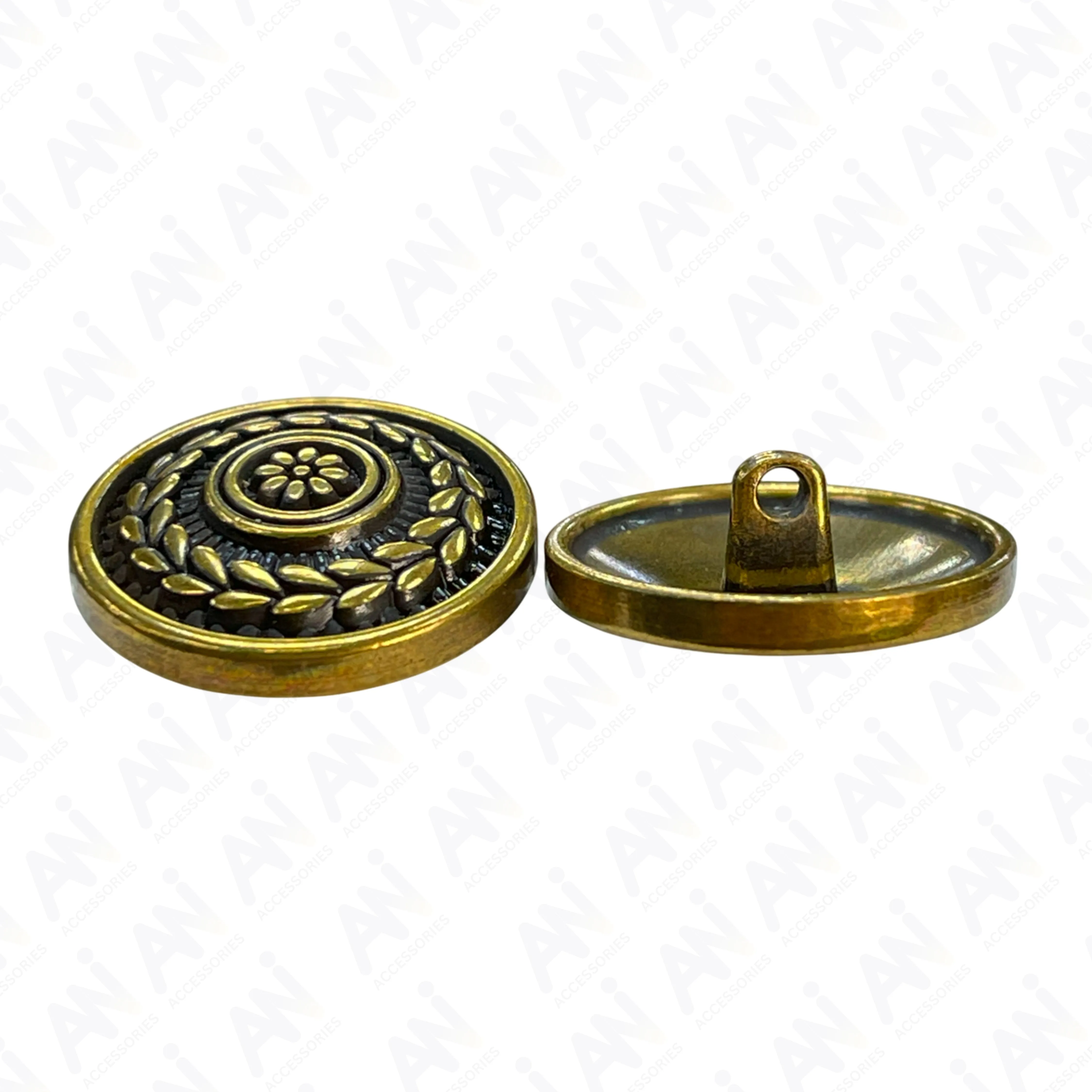 Round Elegant Antique Brass Metal Shank Button (Pack of 8 Buttons)