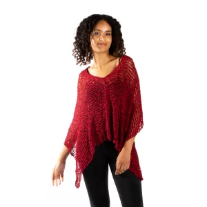 Short Popcorn Knit Poncho - Claret Red, Bali