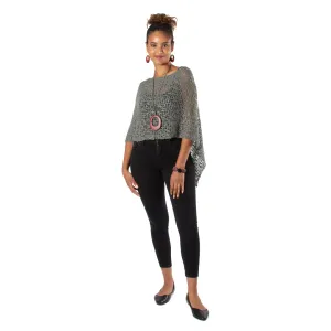 Short Popcorn Knit Poncho - Grey, Bali