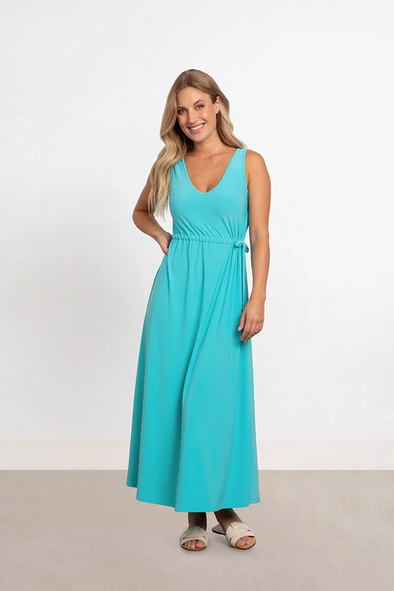 Sleeveless Reversible Tie Dress | Aqua