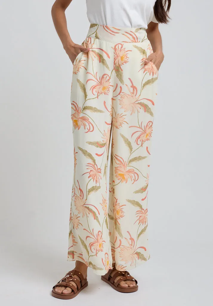 Sophia Wide Leg Moonflower Print Trouser In Cream