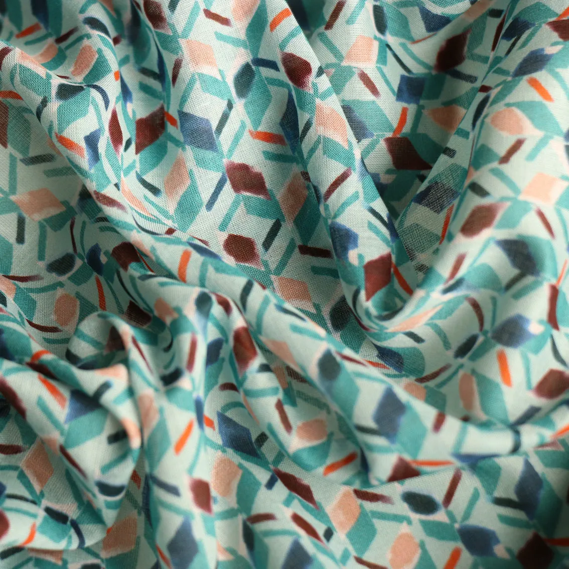 Teal Tiles Cotton Voile