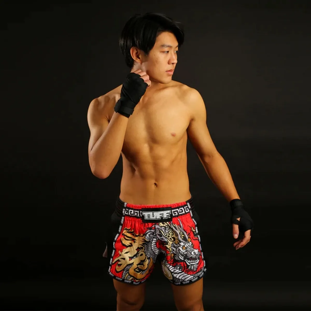 TUFF Sport MRS205 Retro Style Red Chinese Dragon Muay Thai Shorts