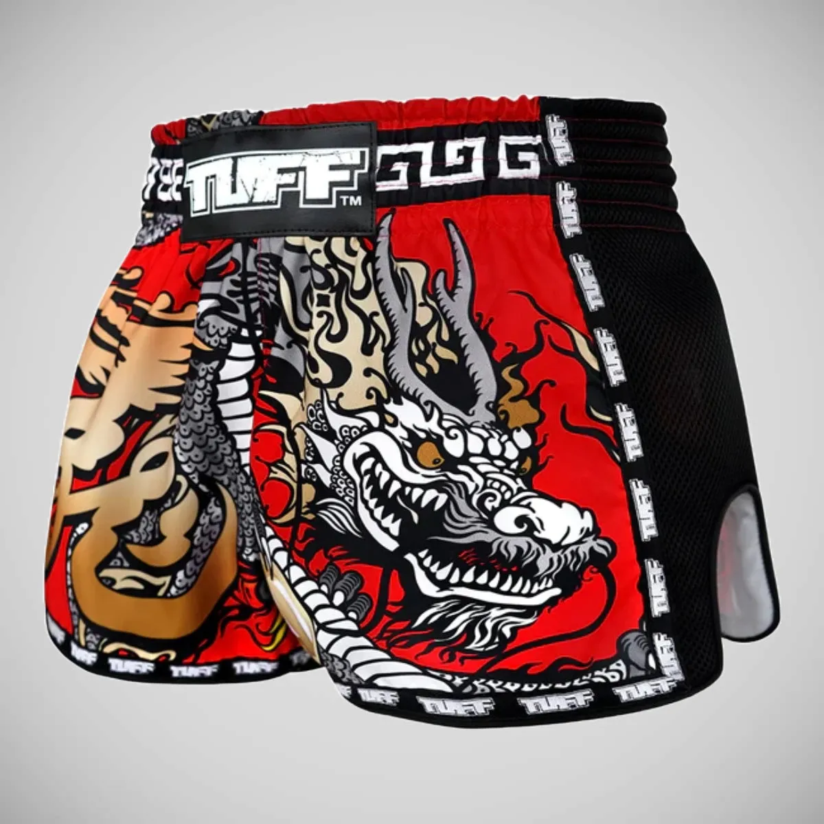 TUFF Sport MRS205 Retro Style Red Chinese Dragon Muay Thai Shorts