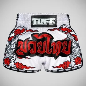 TUFF Sport MRS301 Retro Style Double Tiger Muay Thai Shorts White